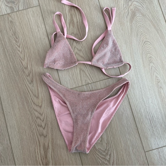 Kinilife XS/S pink shimmery glimmer bikini triangle top and bottoms - Picture 5 of 10